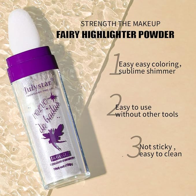 AKARY Shimmer Highlighter Powder, Fairy Polvo De Hadas Highlighter Powder & Blush Stick, Instant Glow Luminizer Duo, Glitter Body Face Hair High Gloss Stick, Sparkle Smudge-Proof Highlighter Stick Party Makeup (B1- #2)