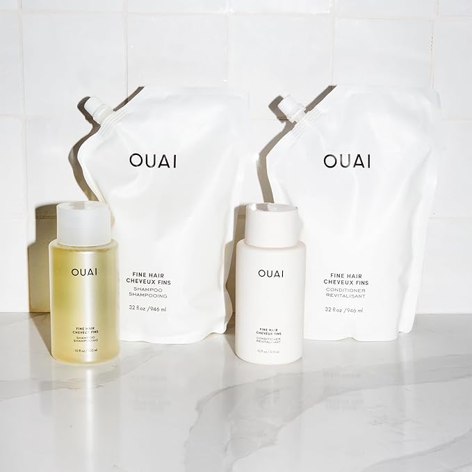 OUAI Fine Shampoo Refill - Volumizing Shampoo with Strengthening Keratin, Biotin & Chia Seed Oil for Fine Hair - Delivers Weightless Body - Paraben, Phthalate & Sulfate Free Hair Care (32 Fl Oz)