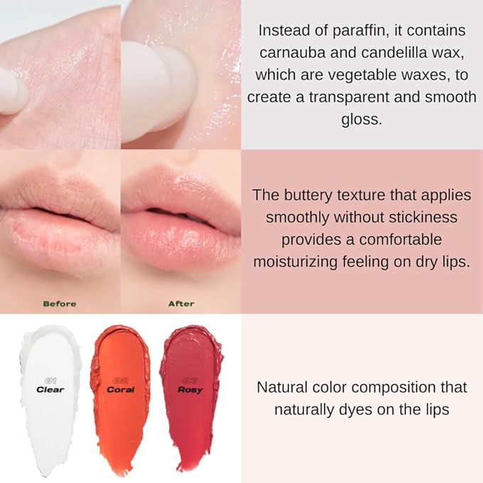 Smooth Butter Lip Balm 0.14 oz – Super Moisturizing Butter Lip Balm, Lip Repair & Care, Natural Color with Vegetable Wax, Shea Butter, All Day Hydration, Soothe Dry Chapped Lips (01 CLEAR)