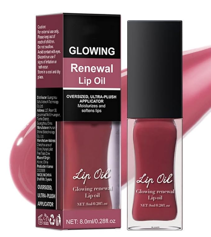 MAEPEOR Glowing Lip Oil 7 Colors Hydrating Lip Balm Nourishing Lip Care Lip Treatment Glossy Finish Non-sticky Moisturizing Lip Balm (07 Rose)
