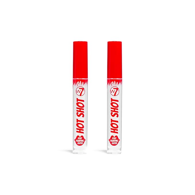 W7 Hot Shot Plumping Gloss Bundle - Enhancing Plump Effect For Fuller Lips - Clear, Natural, High Shine Finish - 2 Pack
