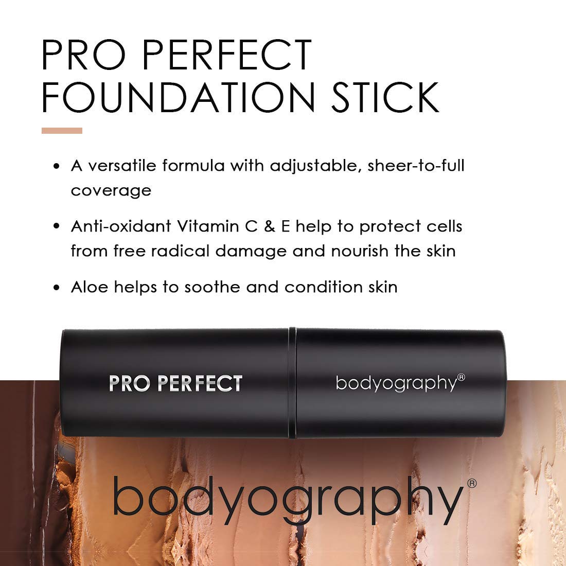 Bodyography Pro Perfect Foundation Stick - Demi-Matte Finish with A Natural Look - Enhancer for Concealing, Highlighting, and Contouring - Vitamin C & E (Wheat)