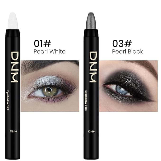 Kaely 2Pcs Cream Eyeshadow Stick Set for Eyes,Pearl White & Pearl Black Shimmer Pen,Eye Brightener Halloween Makeup,sombras para ojos,Smooth Eye Shadow Highlighter Crayon Pencil Waterproof,01+03