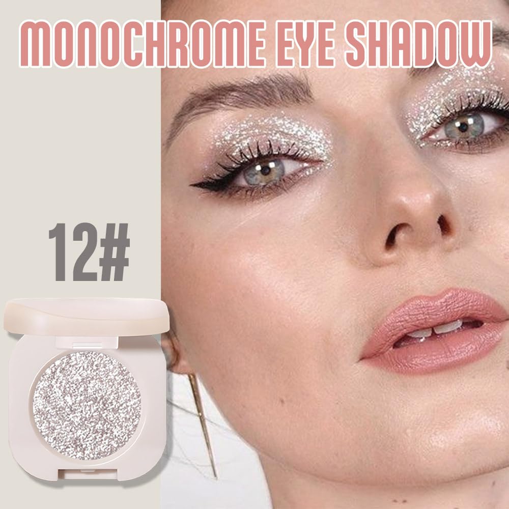 2Pcs Glitter Shimmer Sparkle Eyeshadow Palette Makeup for Green Blue Eyes, Light Brown&Sliver Glitter Shimmer eyeshadow Palette, Cream Iridescent Single Monochrome Eye Shadow Makeup