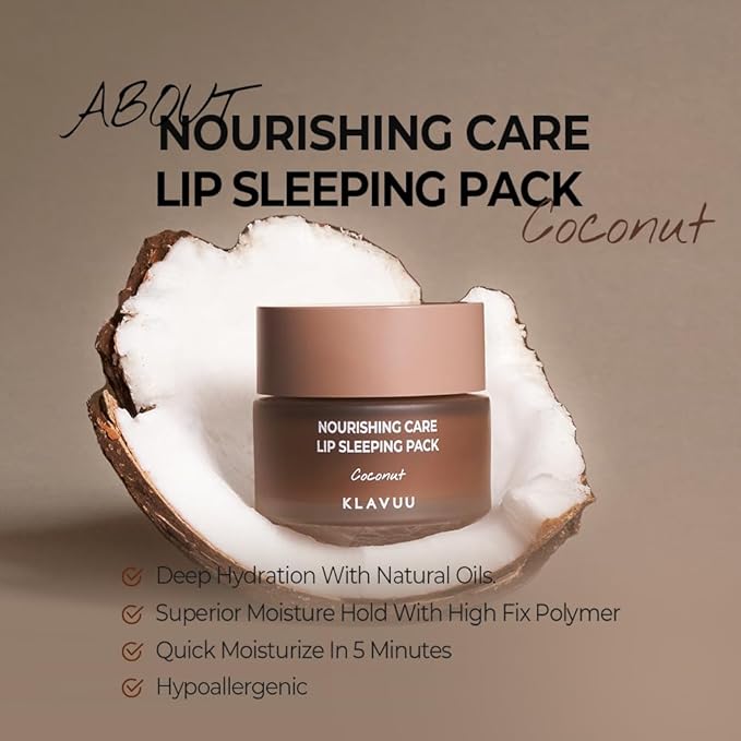 Klavuu Nourishing Care Lip Sleeping Pack - Lip Mask for Exfoliating & Nourishing Lip Treatment Balm for Dry Lips - Natural Moisturizing Lip Oil with - Lip Balm to Repair & Protect Lips 0.7oz (Coconut)