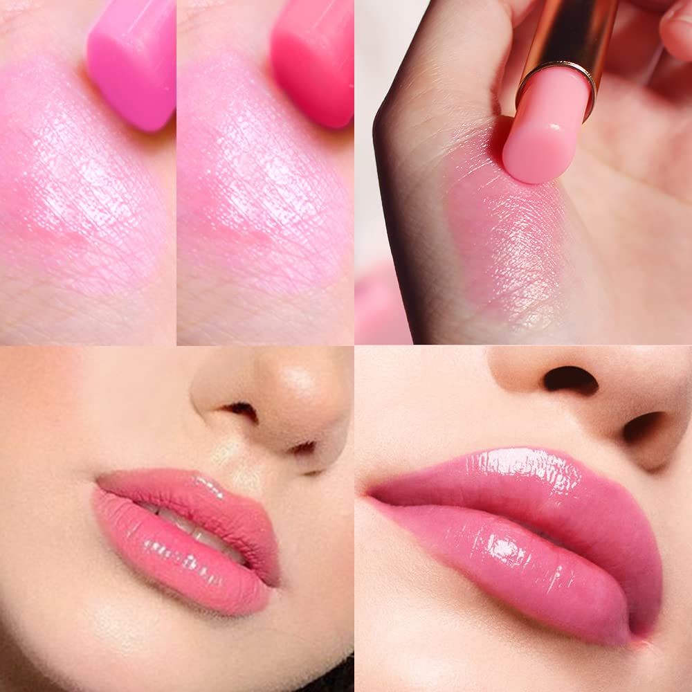 evpct 3Pcs Magic Color Changing Lipstick Long Lasting Waterproof 24 Hours Original for Women, Peach Strawberry Grape Pink PH Mood Permanent Color Changing Lipstick Lip Balm Gloss, labial magico