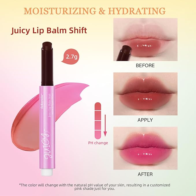 Juicy Lip Plump Shift, Click Melting Lip Balm Lasting Tint Hydrating & Nourishing Lip Care Moisturizer Glossy Color Changing Lip Gloss Non Sticky Lipstick Vegan Tinted Lip Balm (#1 Rose)