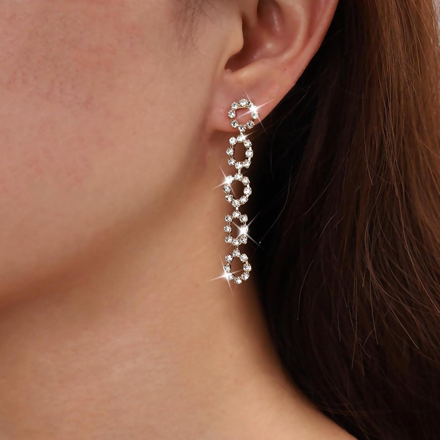 Vintage Crystal Square Drop Earrings Long Rhinestone Tassel Earrings Gold Hollow Square Dangle Earrings Sparkly Cz Bridal Stud Earrings Jewelry for Women