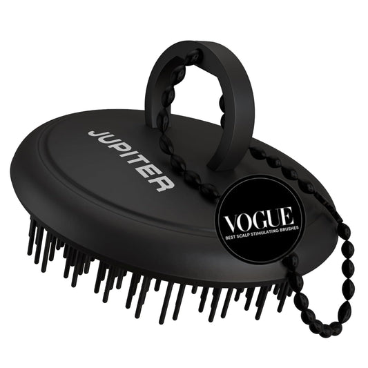 Jupiter Scalp Exfoliator - Scalp Massager Tool for Wet & Dry Hair - Ergonomic Detangler Brush - Dandruff Comb & Scrub to Remove Dandruff & Buildup and Support Circulation - Black