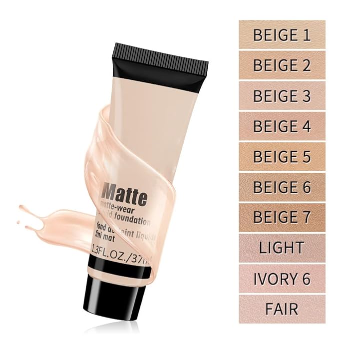 1 Pack Matte Oil Free Concealer Foundation Cream,Professional Make-up Base Facial Matte Full Coverage Liquid Concealer Hide Foundation Primer Makeup Repair Kit.(BEIGE 5#)