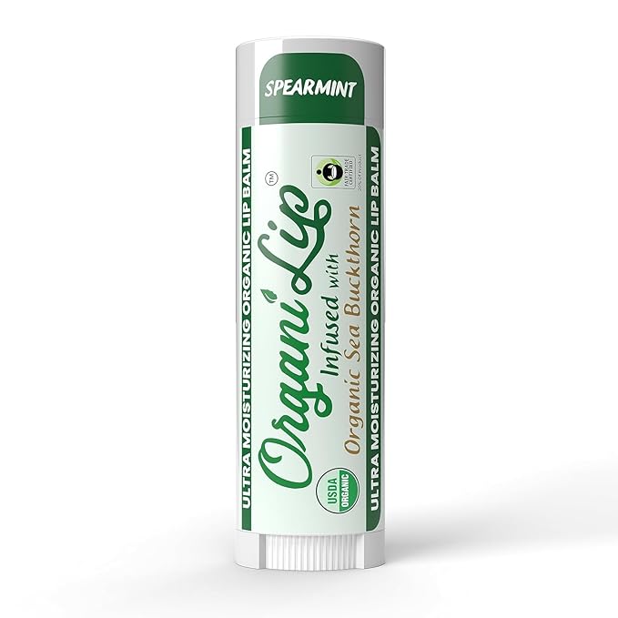 Organic Lip Balm, Spearmint Flavor, Ultra Hydrating Lip Moisturizer for Cracked or Dry Lips, Infused With Organic Sea Buckthorn, Oval Shaped Tube, USDA Certified Organic, 30 Pack