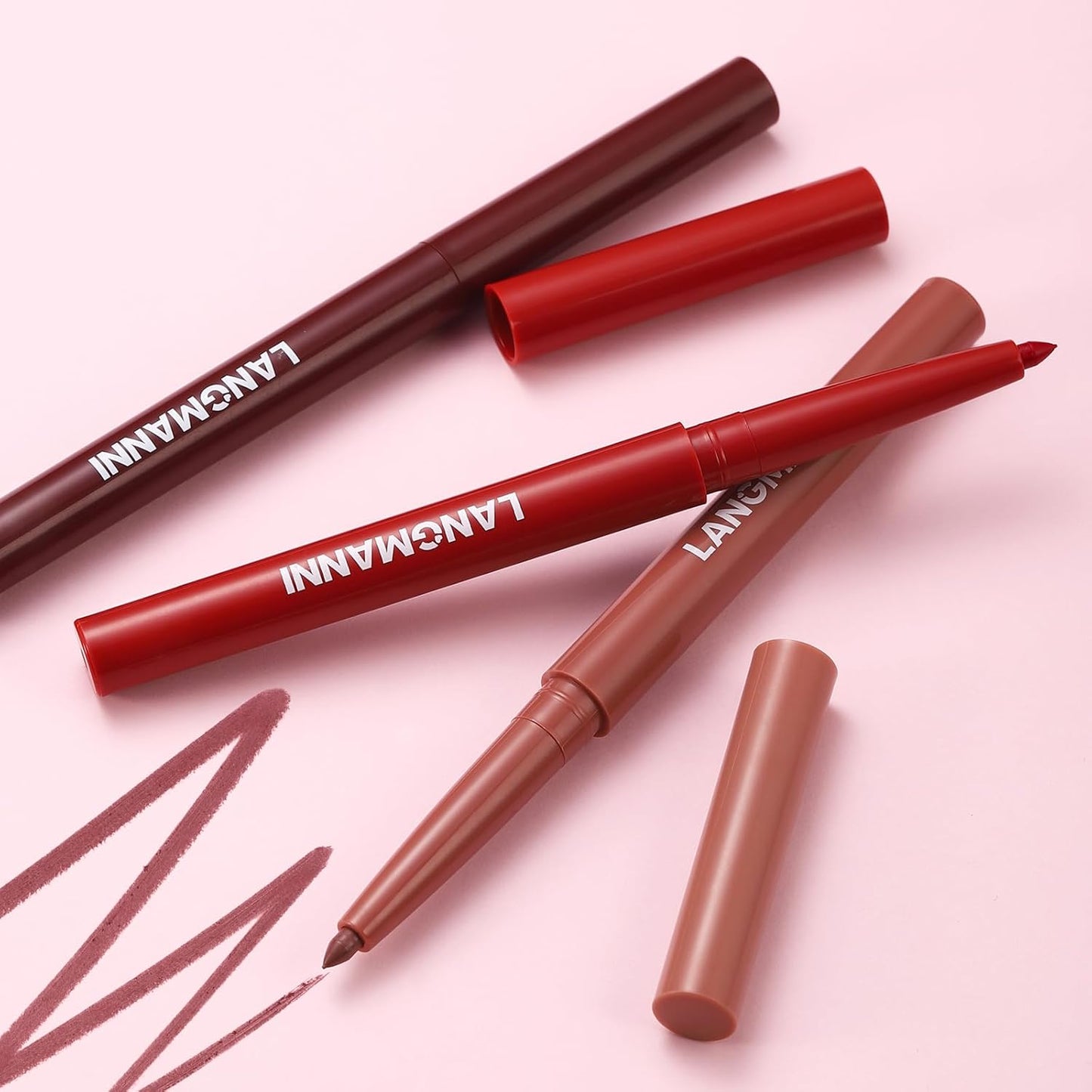 Jolilab 4Pcs Lip Set: 2 Colors Lip Liner+2 Colors Lipstick, Matte/Creamy,Smooth Creamy Texture,Long-Lasting,Bold/Nude Shades for Daily/Party, Vegan, Gift for Makeup Lovers.(#01+02)
