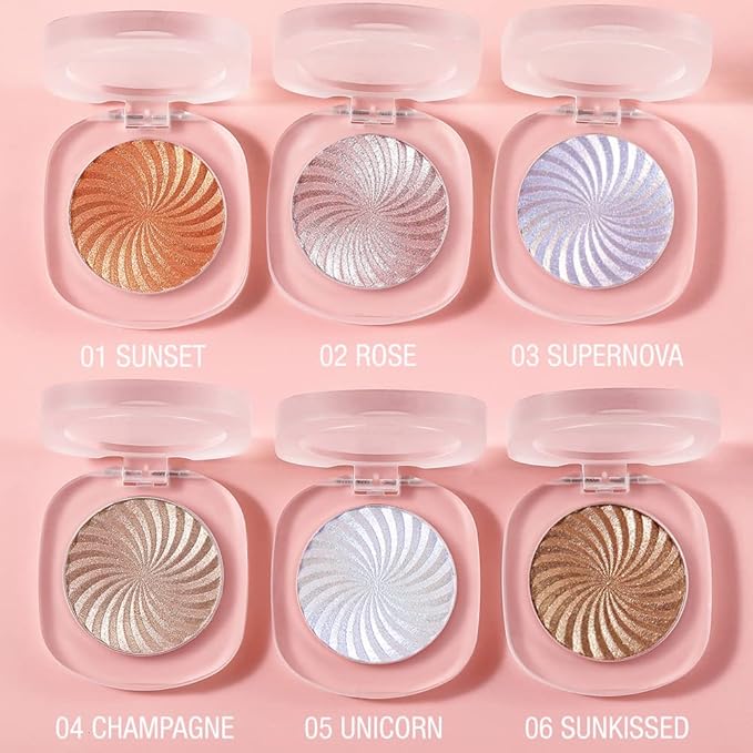 Cream Highlighter Makeup Palette, Glow Highlighters Makeup Powder, Suit for Cheeks, Body, Eyeshadow, Silver Light Pink Rose Gold Purple Champagne, Vegan, Talc Free (06)