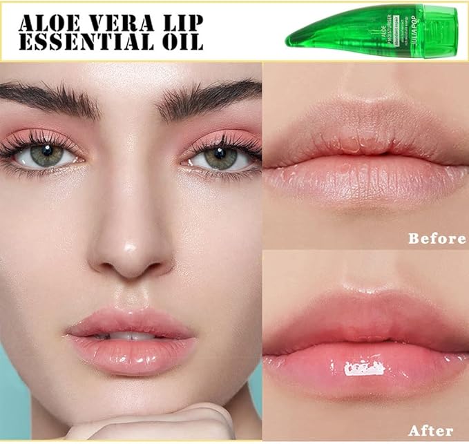 Lip Plumper Set, Natural Lip Plumper Moisturizing Aloe Vera Lip Gloss, Lip Plumper Gloss and Lip Care Serum, Beautiful Fuller, Hydrating & Reduce Fine Lines, Day and Night Ues Set