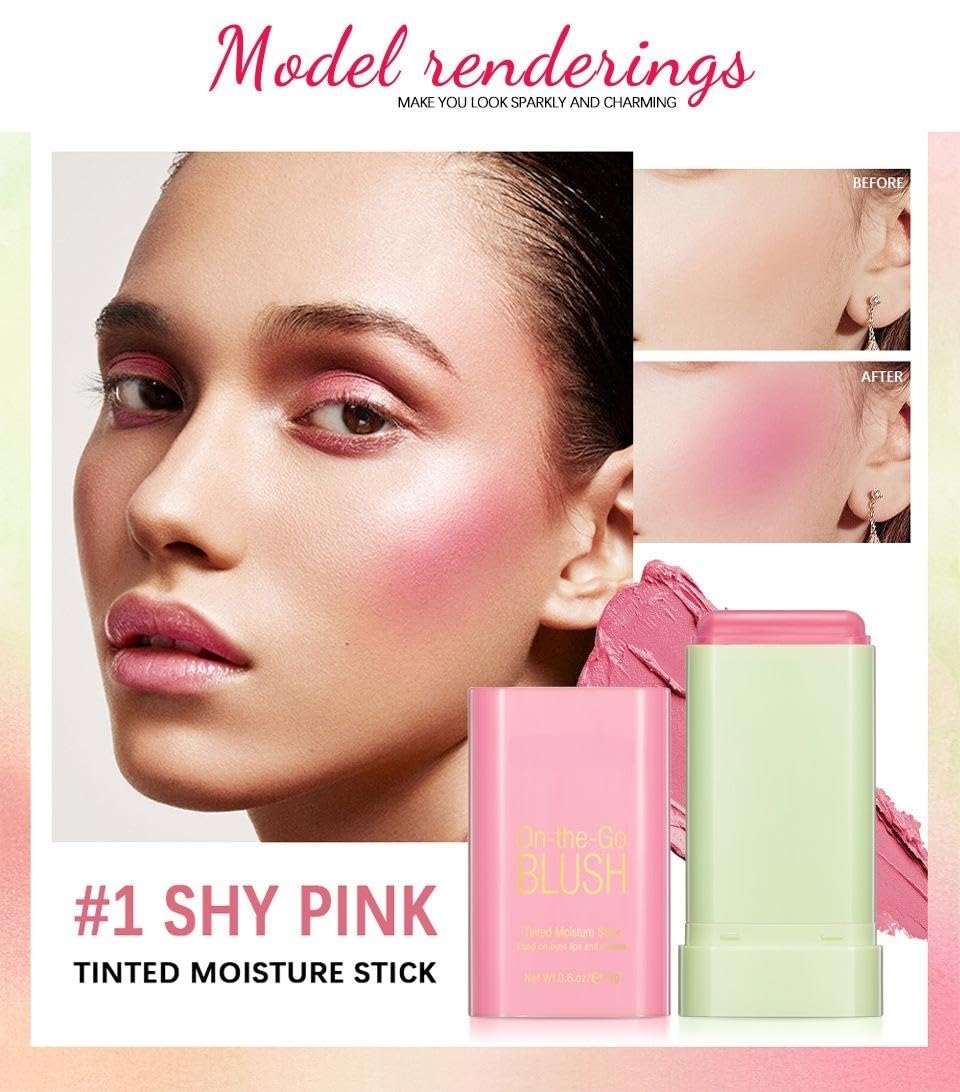 Blush Rare Beauty Liquid Blush Cream Blush Stick For Cheeks Natural Blendable Powder Blusher Stick On The Go Blush Brushes For Makeup Cheeks,Natural Waterproof, Long Lasting(pink)
