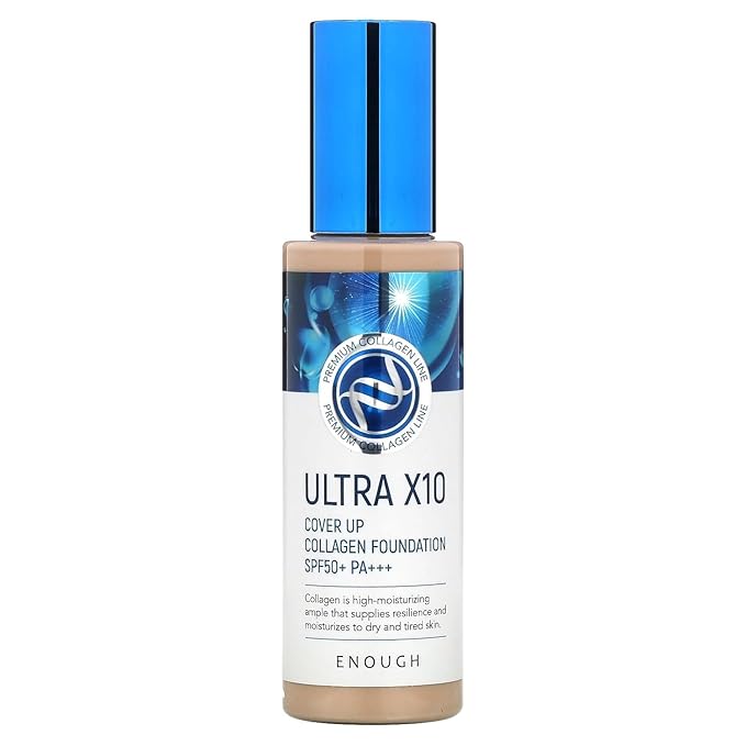 Enough Ultra X10 Cover Up Collagen Foundation, SPF50+ PA+++, 13 Light Beige, 3.53 oz (100 g)