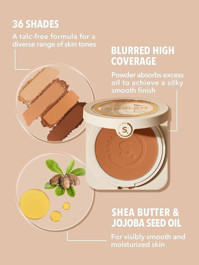 SHEGLAM SKin-Focus Full Coverage Powder Foundation Oil-Control Lightweight Face Pressed Powder Makeup-Walnut