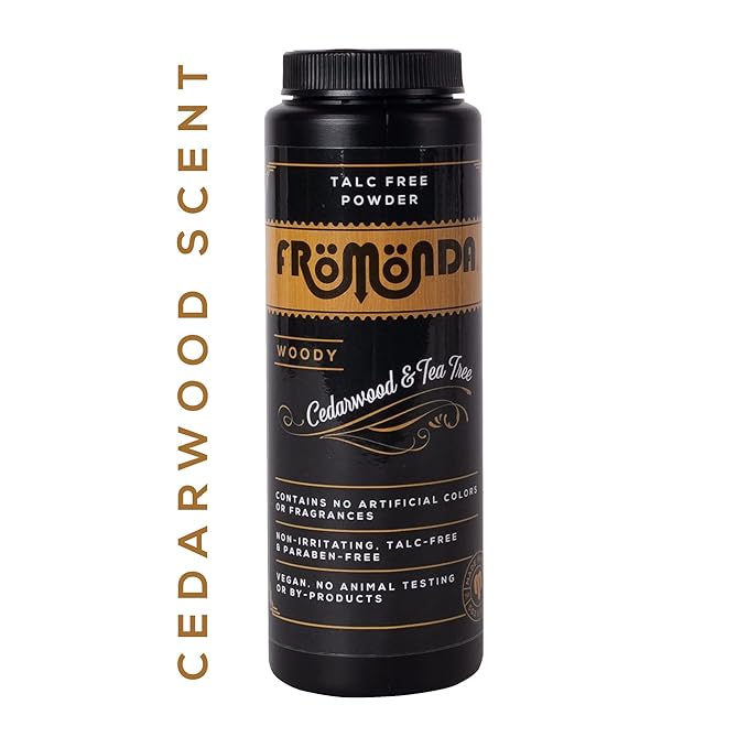 (Woody) Body Powder Cedarwood & Tea Tree (5 oz, 1-Pack) Unisex, Talc-Free, Anti-Chaffing, Sweat Defense with Essential Oils
