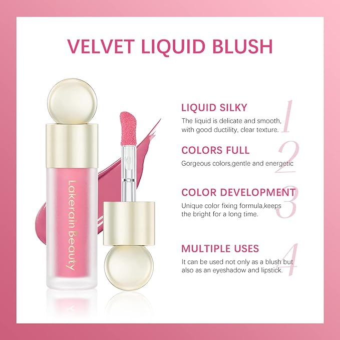 Erinde 2 Colors Liquid Highlighter and Blush Set, Natural Matte Face Blush, Natural Glossy Liquid Illuminator for Face and Body, Lightweight Blendable Silky Smooth Texture, Cruelty-free