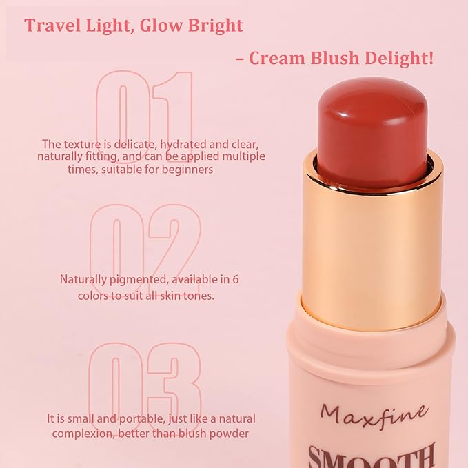 Blush for Cheeks - Cream Blush Stick Face Lip Eyeshadow Tint, 3-in-1 Buildable Pink Blush Makeup Balm Stick For Make Up Women Girl Gift (Peach Melody #2)