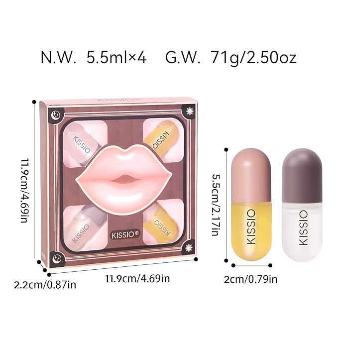 KISSIO Lip Plumper Set,Natural Lip Plumper and Lip Care,Lip Plumper Gloss,Lip Moisturizing,Day and Night Ues,4PCS Lip Plumper,Cruelty Free,5.5 ml*4