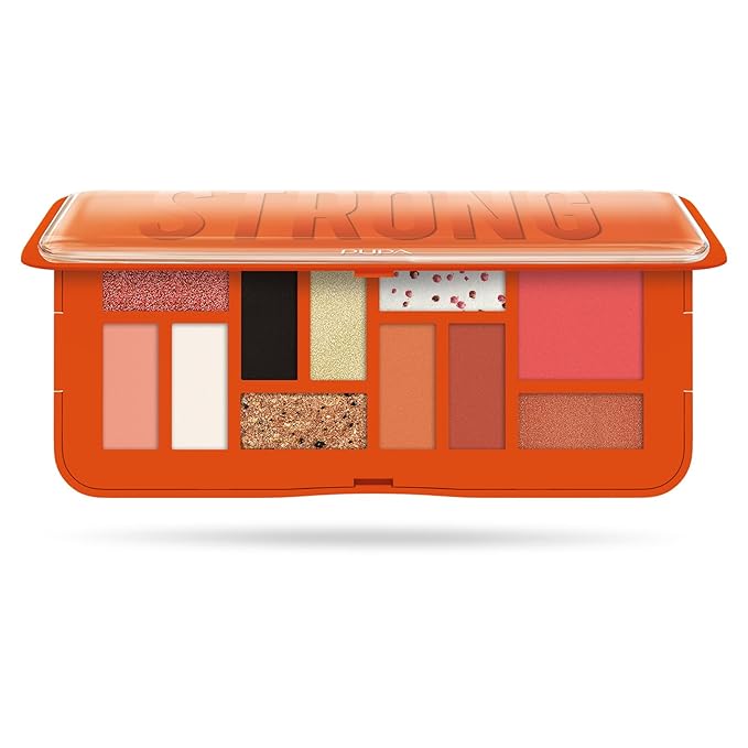 Pupa Milano Make-Up Palette M, 004 Orange, 0.42 oz - Eyeshadow Palette with Matte, Shimmer, Metallic Finishes - Highly Pigmented Eyeshadow, Blush Palette - 11 Blendable Eye Makeup Shades - Talc-Free