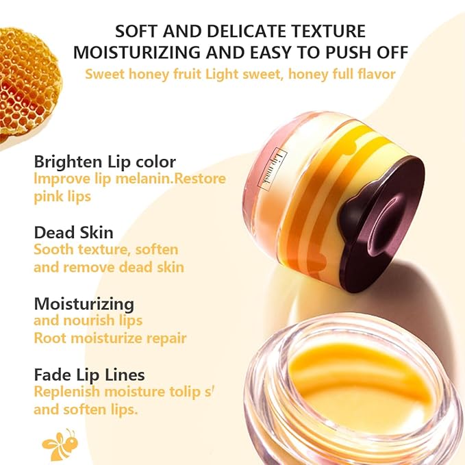 2 Pcs Strawberry & Honey Lip Balm, Lip Mask with Stick, Moisturizing Lip Sleeping Mask Day & Night Lip Care - Hydrate Repair Prevent Dry Cracked Exfoliate (Honey+Strawberry)