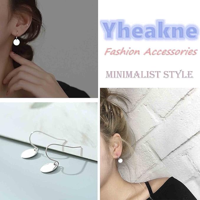 Boho Disc Coin Drop Earrings Tiny Circle Dangle Earrings Silver Smooth Coin Hook Earrings Minimalist Geometric Earrings for Women and Girls