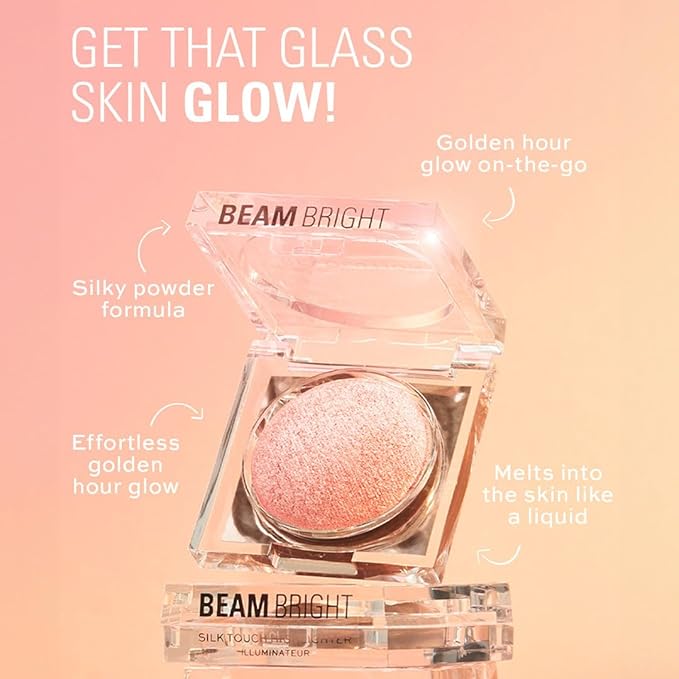 Makeup Revolution Beam Bright Highlighter, All Over Face Glow, Powder To Liquid Formula, 5 Different Shades, Pink Seduction