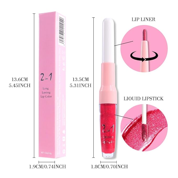 evpct Crushed Ruby Red Metallic Glitter Lip Liner and Lipstick Combo Lip Gloss Stain Set Makeup for Women Long Lasting Waterproof 24, Red Frosted Metallic Shimmer Glossy iridescent Liquid Lipstick 18
