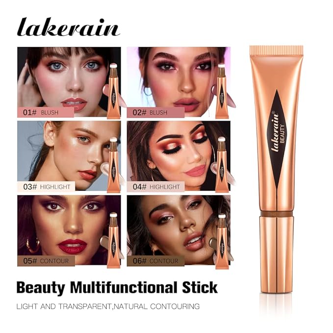 3 Pcs YU KUI LX Liquid Beauty Stick, Highlighter Makeup, Blush Stick, Liquid Highlighter, Contour StickMultifunctional Beauty Stick，Beauty Cream With Cushion Applicator (01#+03#+05#)