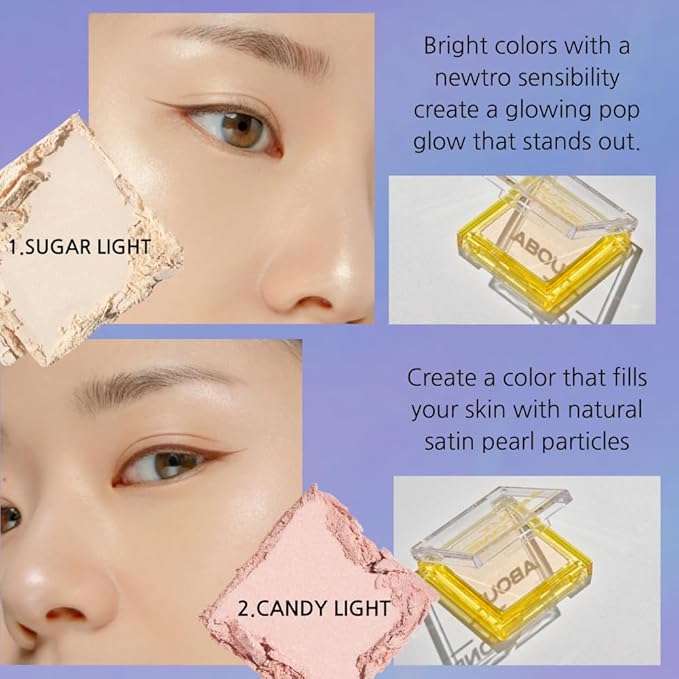 Light On Me Highlighter 2 Color - Makeup Highlighting Powder Palette, Natural Satin Glow, Lightweight Velvety Powder, Clear Sheer Pearls, Shiny Illuminator, 0.26oz (01 SUGAR LIGHT)