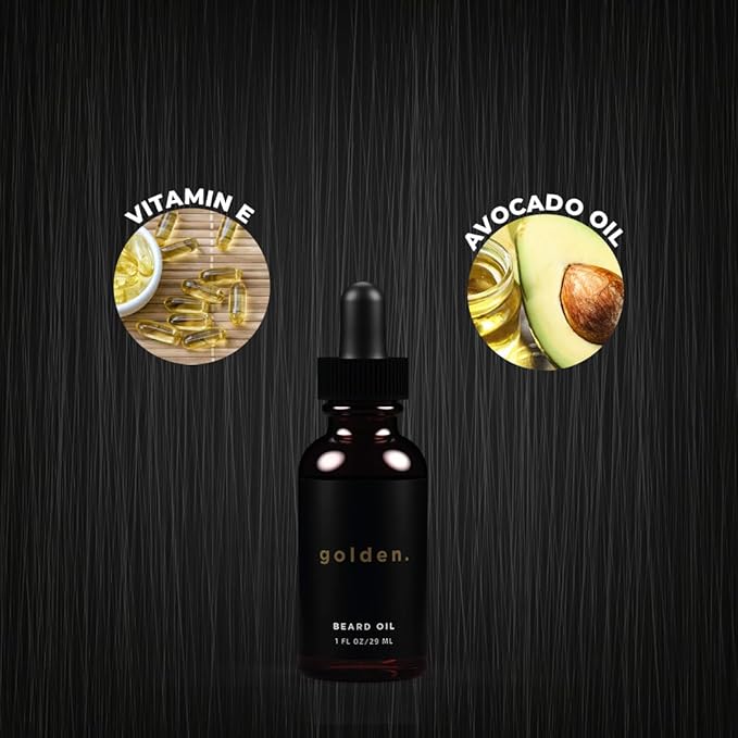 Golden Grooming Co. Beard Oil for Men - Nourishing & Organic Beard Moisturizer - Organic Oil for Beard Growth - All-Natural Formula with Vitamin E - Smooth and Soft Beard - 1 fl oz