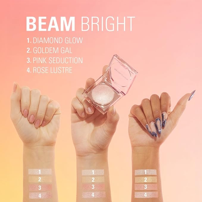 Makeup Revolution Beam Bright Highlighter, All Over Face Glow, Powder To Liquid Formula, 5 Different Shades, Diamond Glow