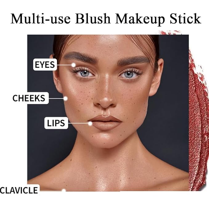 Orange Cream Blush Stick for Cheeks, Waterproof Face Cream Makeup Blush Stick, Long-Lasting Multi-use Blush Makeup Stick, Natural-Looking, Lightweight Skin Tint Blush Makeup for All Skin