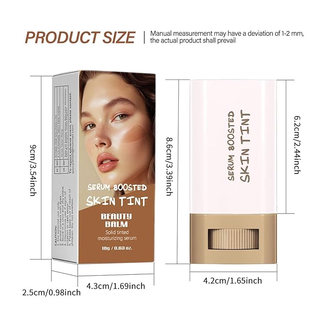 Multi-Use Foundation Stick Beauty Balm Serum Boosted Skin Tint, On-The-Go Tinted Solid Serum, Lightweight and Buildable Creamy Skin Tint Stick Makeup, Natural Finish(06#)