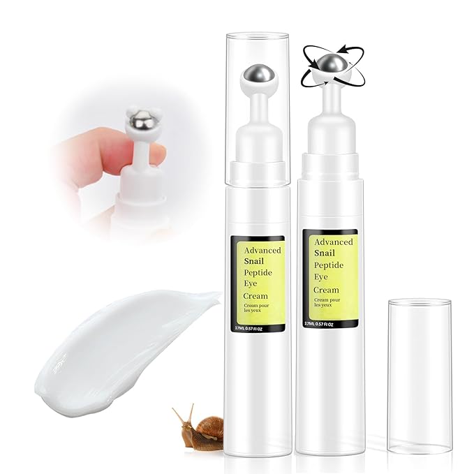 Advanced Snail Peptide Eye Cream for Dark Circles & Puffiness, Snail Mucin Eye Cream with Niacinamide Reduce Wrinkles & Fine Lines, 2 Pcs Under Eye Roller Cream for Moisturizing.