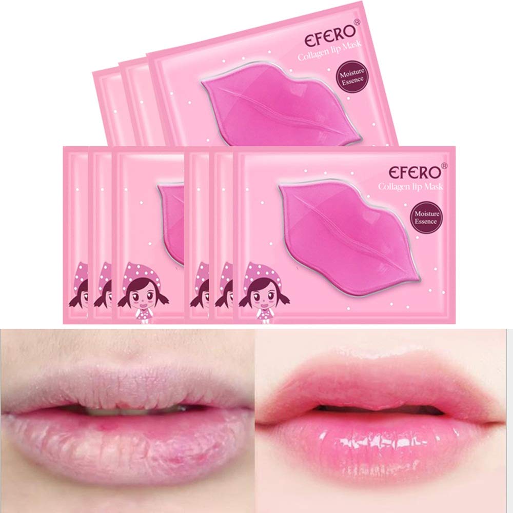 MEICOLY Lip Masks Sheet Moisturizing Pink Crystal Collagen Under Eye Mask Gel Anti-Aging Eye Patches Dark Circle Remover 18 Packs with Box