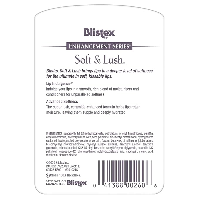 Blistex Soft & Lush Lip Protectant, 0.13 Ounce Tube, Pack of 6 – Softens & Conditions, Creamy Smooth Texture, Hydrating Lip Balm, Daily Lip Hydration,