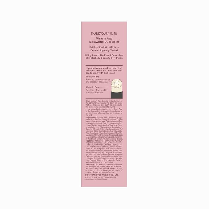 THANKYOU FARMER Miracle Age Melawring Dual Balm, Korean Eye Cream for Face, Fast-absorbing Anti Wrinkle Balm Stick, Crows Feet Eye treatment Product, Fine Lines Lifting, 0.35oz