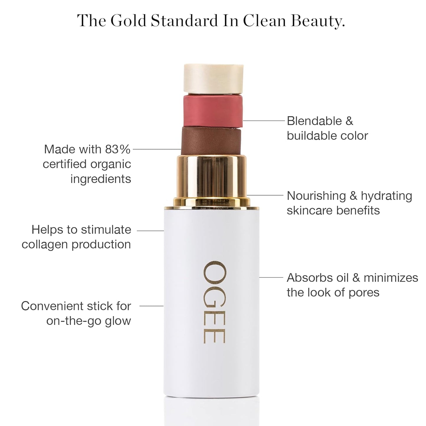 Ogee Sculpted Face Stick (AMETHYST - SOFT CHAMPAGNE SHIMMER) Certified Organic Blush Stick - Multi-Use Cream Blush & Highlighter Stick