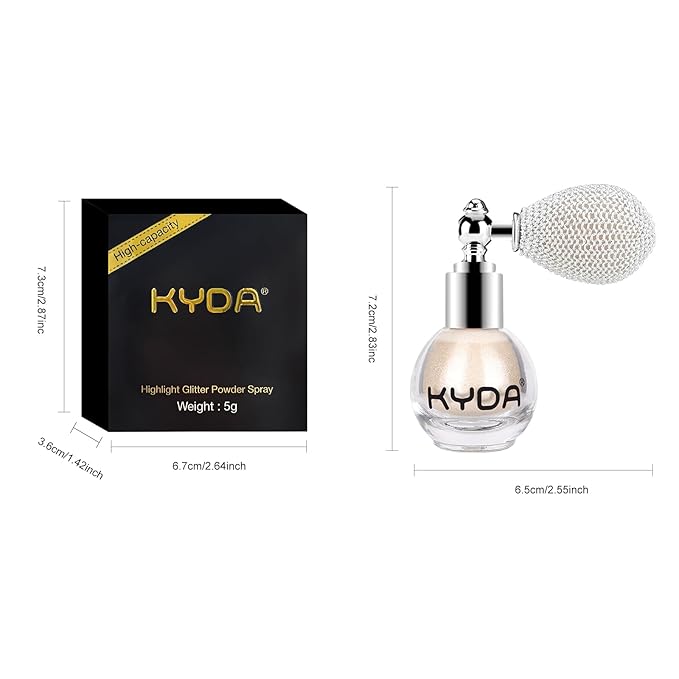 KYDA Highlighter Powder Spray, Glitter High Gloss Spray Shimmer Sparkle Powder Makeup Spray, for Face Body Cosmetic-Light Gold