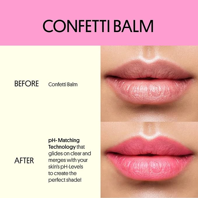 Winky Lux Glitter Confetti Balm, pH Lip Balm, pH Color Changing Lipstick and Tinted Lip Balm, Vegan & Cruelty Free Lip Balm, Hydrate & Plump, Sheer Pink Lipstick, Rainbow Confetti