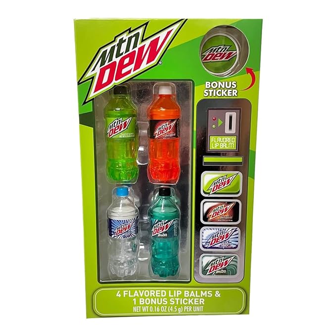 Mountain Dew Flavored Lip Balm 5-Piece Vending Machine Pack, Green, 5 Piece Set