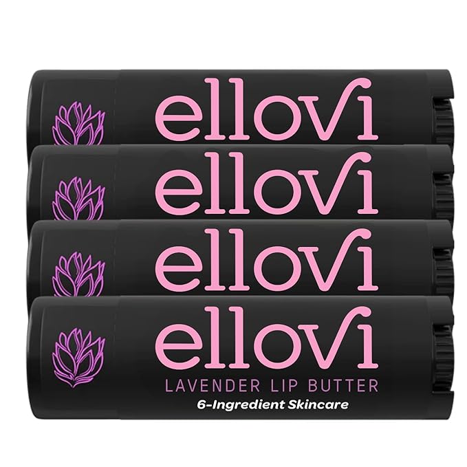 Natural Lip Butter Lip Balm - Lavender - Pure Enough to Eat - Made With Just 6 Vegan Ingredients - Moisturizing Lip Care for All Day Hydration (4-Pack)