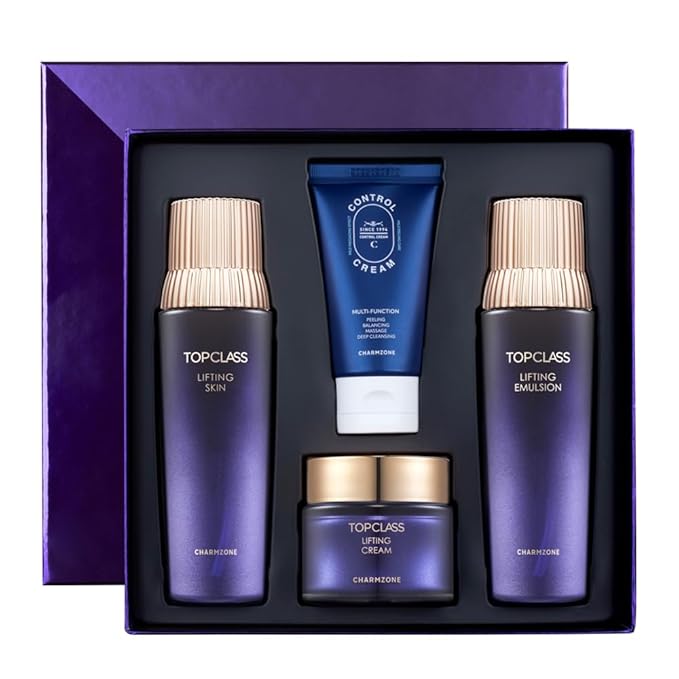 CHARMZONE TOPCLASS Lifting Signature Skincare Set of 4 Includes Toner Emulsion Cream and Control Cream (11.16 oz) , Triple Collagen Firm Skin Valentine Gift for Women