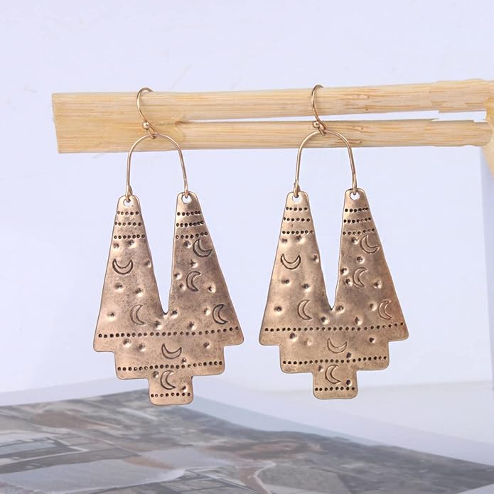 Zealmer Gold Geometric Earrings Statement Vintage Boho Ethnic Earrings Hollow Out Fan Shape Dangle Drop Earrings for Women Birthday Christmas Valentines Day Gift
