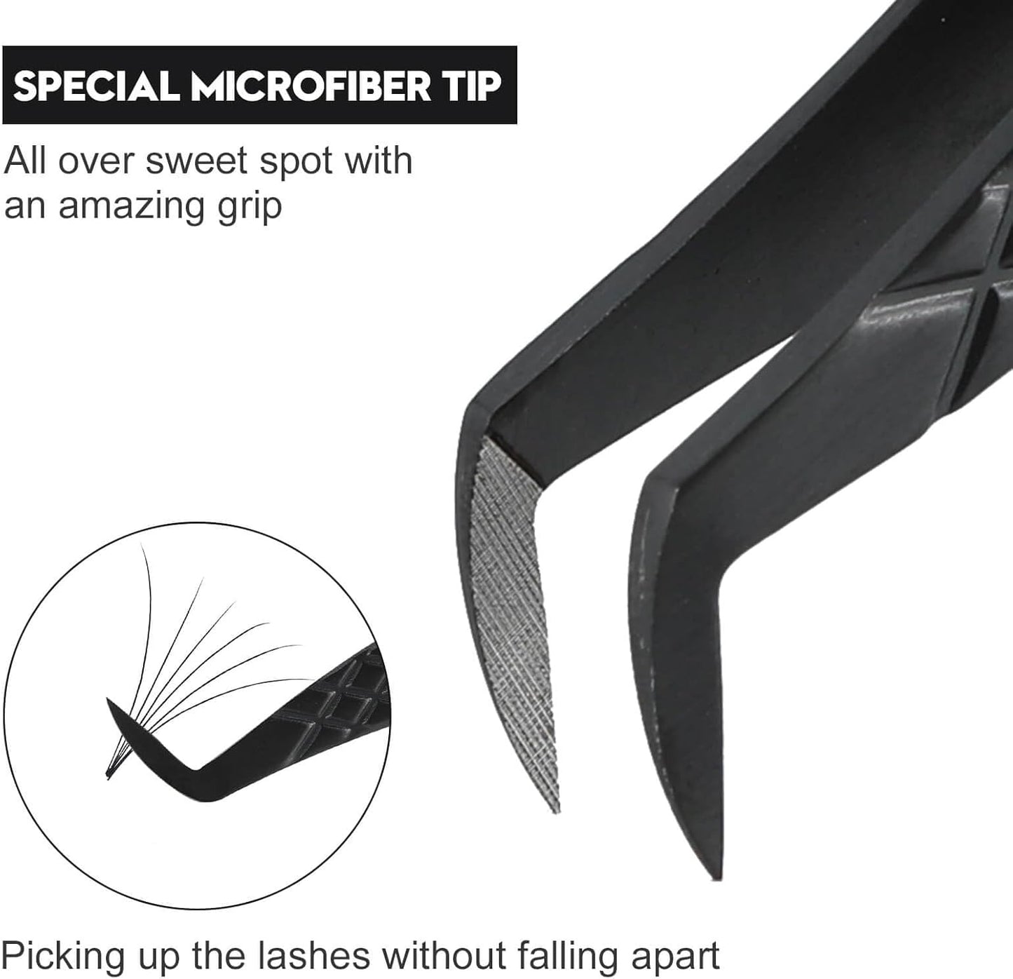 Ms.Queen Tweezers for Eyelash Extensions, Professional Microfiber Tip Boot Tweezers for Mega Volume Lash Extensions,Black