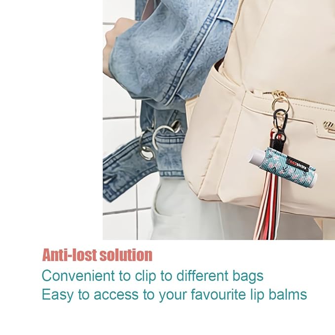 5pcs Lip Balm Holder Keychain Lipstick Sleeves Lip Gloss Holder Chapstick Elastic Sleeves for Men Women(Dot/Strip)