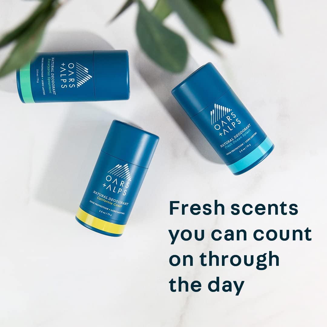 Oars + Alps Aluminum Free Deodorant for Men and Women, Dermatologist Tested and Made with Clean Ingredients, Travel Size, Fresh Ocean Splash, 3 Pack, 2.6 Oz Each